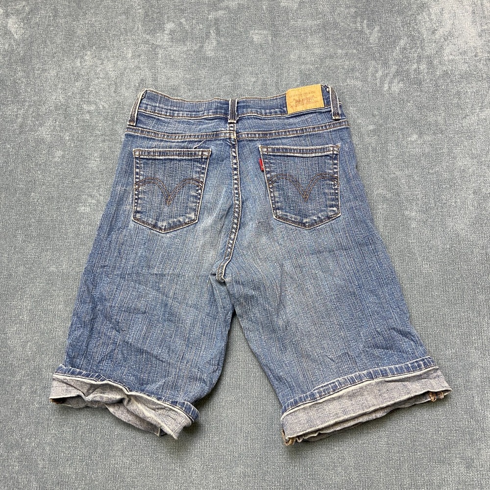 Y2K Levi's 548 Perfectly Slimming Shorts Womens 4 Blue Denim Cuffed Hem Dark
